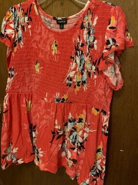 torrid Coral Floral Smocked Peplum Top